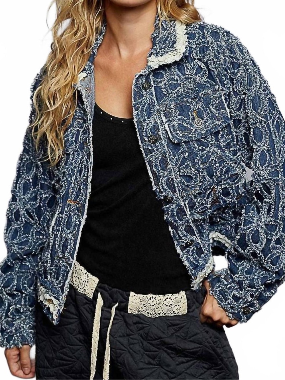 POL Textured Woven Denim Jacket